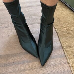 Anthropologie NEW Lola Cruz Olive Green Fabric Pointy Toe Boots Fun Comfortable